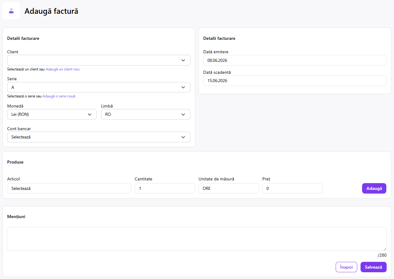 Imagine dashboard facturare